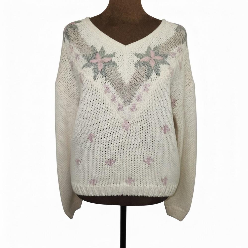 Vintage Shenanigans Sweater Cottagecore Floral Hand Knit Floral New Size S